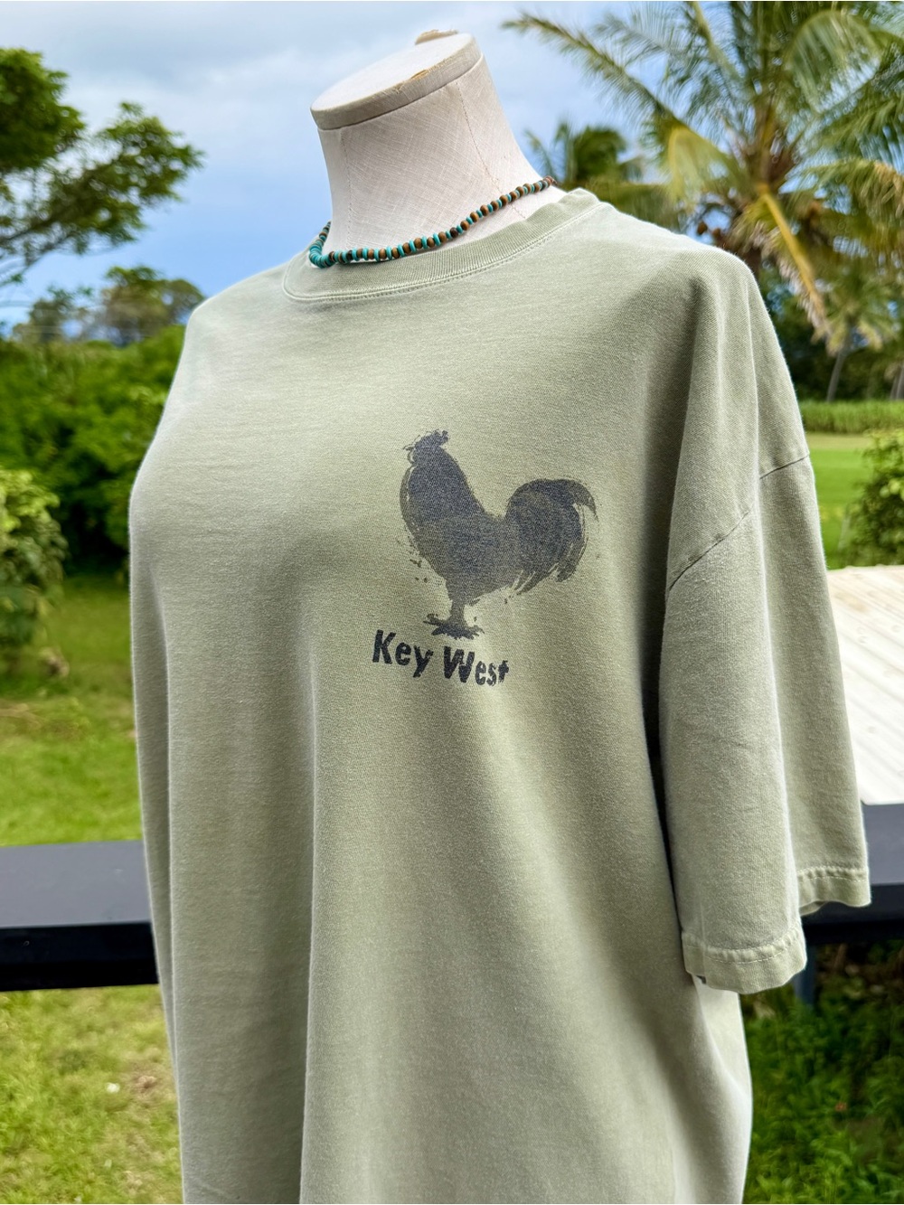 Authentic Crazy Shirts Key West Rooster Graphic T-Shirt XL Sage Green Hawaii Dye